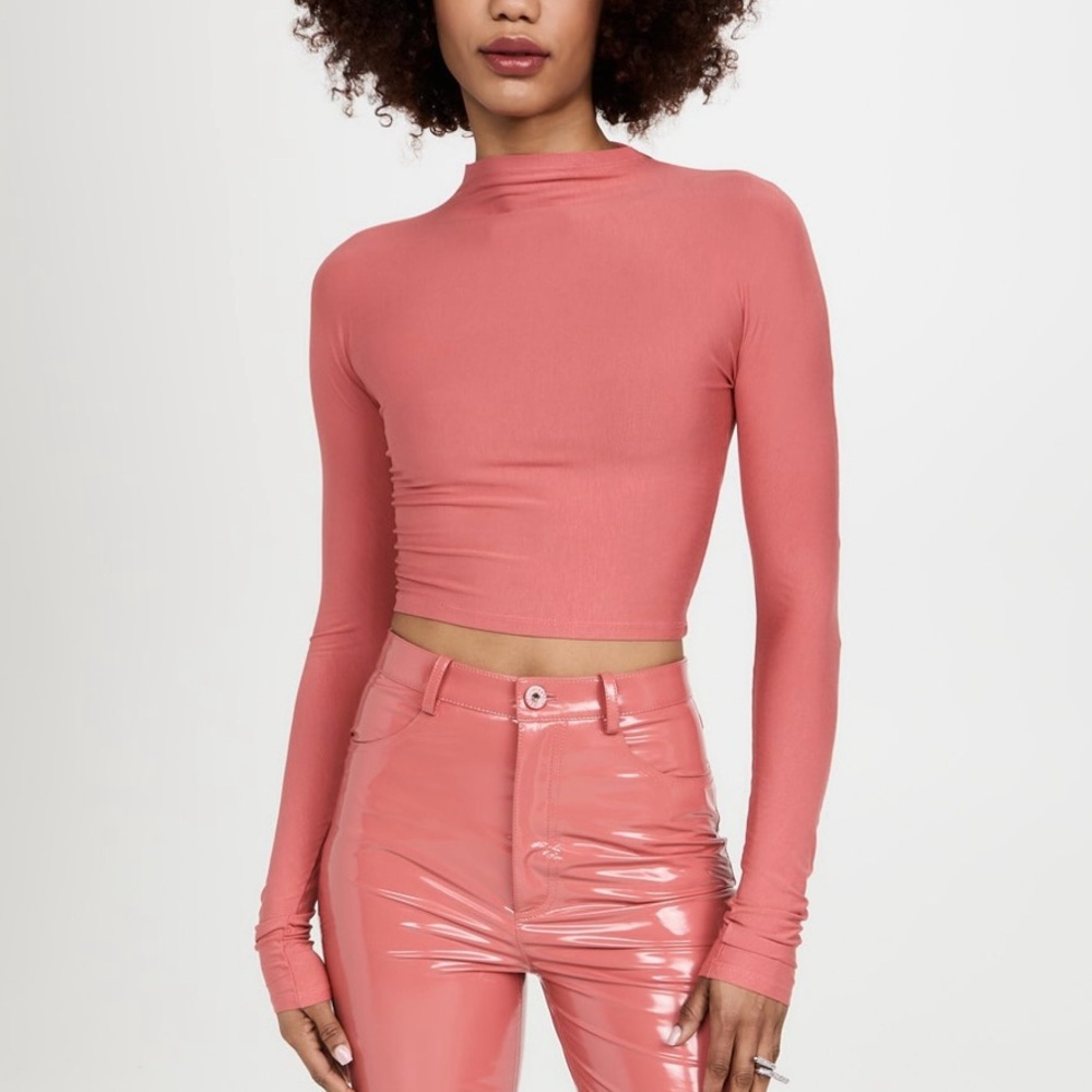 LaPointe terracotta pink cropped jersey top